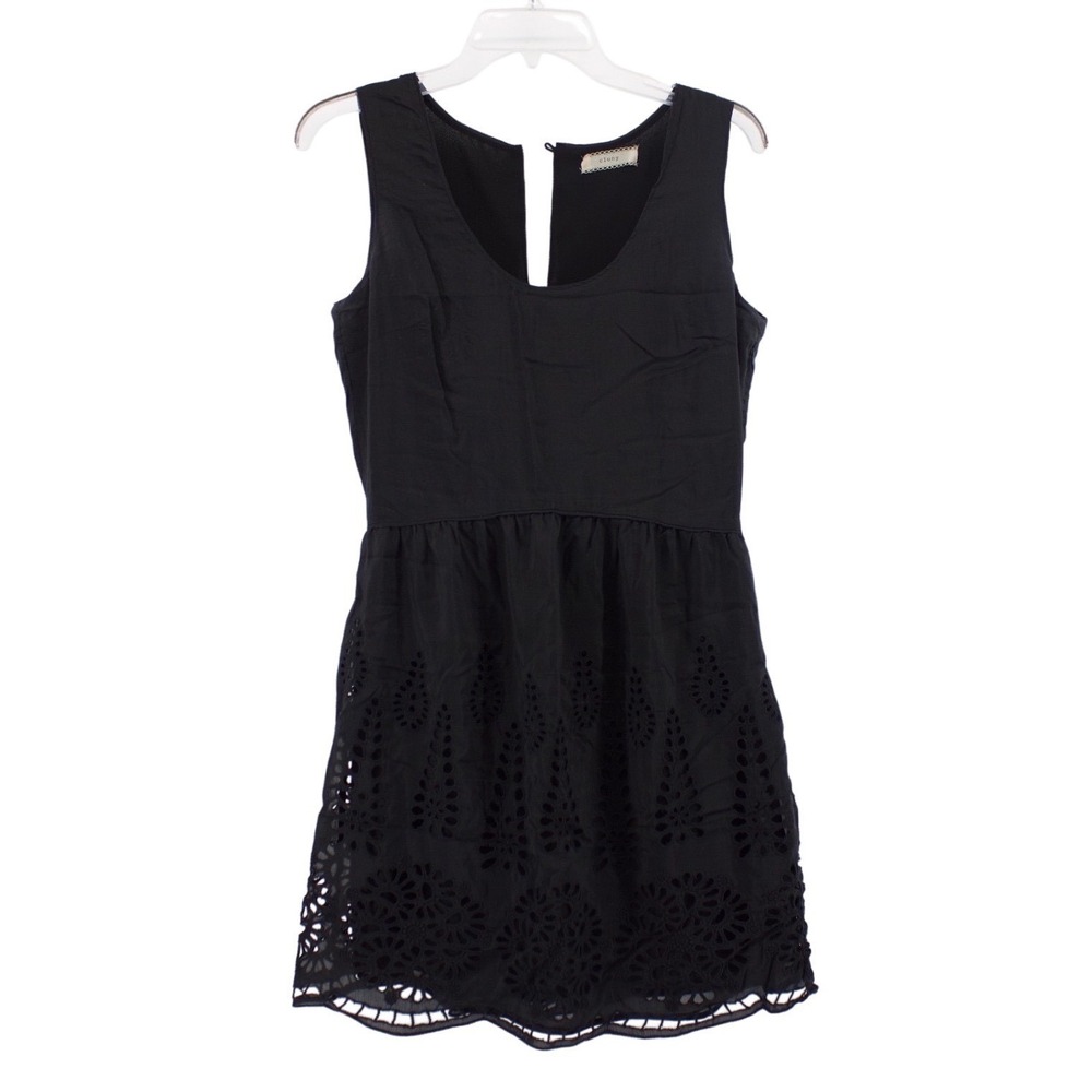 Cluny Anthropologie Dress Womens Black Eyelet Lace Silk Blend Preppy Coastal LBD
